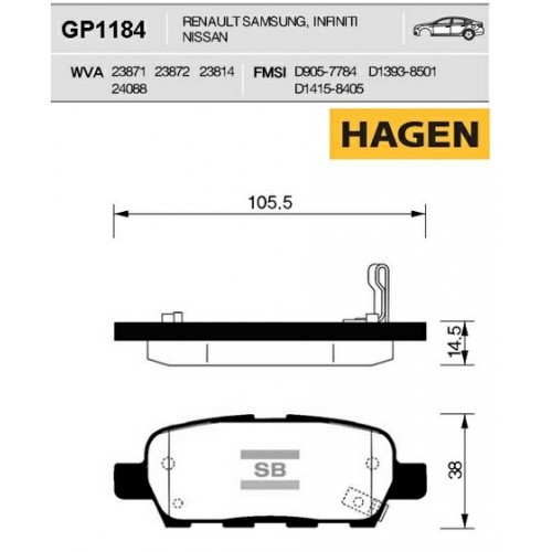GP1184 Колодки тормозные задние Sangsin-Hagen
