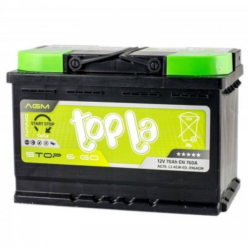 Аккумулятор TOPLA Topla AGM Stop&Go 70 а/ч 760A 6СТ-70R, 278x175x190, Обратная полярность (-+)