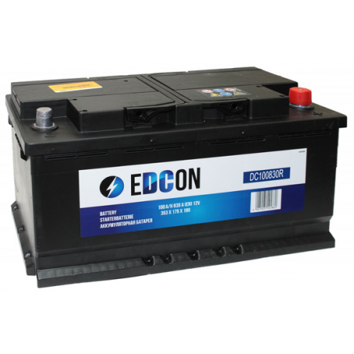Аккумулятор Edcon 100 А/ч, 830A, Обратная полярность, размеры 353x175x190