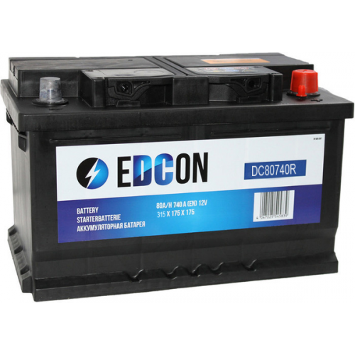 Аккумулятор Edcon 80 А/ч, 740A, Обратная полярность, размеры 315x175x175