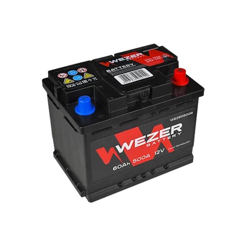 Аккумулятор Wezer 60 А/ч, 500A, Обратная полярность, размеры 242x175x190