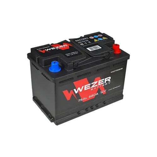 Аккумулятор Wezer 75 А/ч, 680A, Обратная полярность, размеры 278x175x190